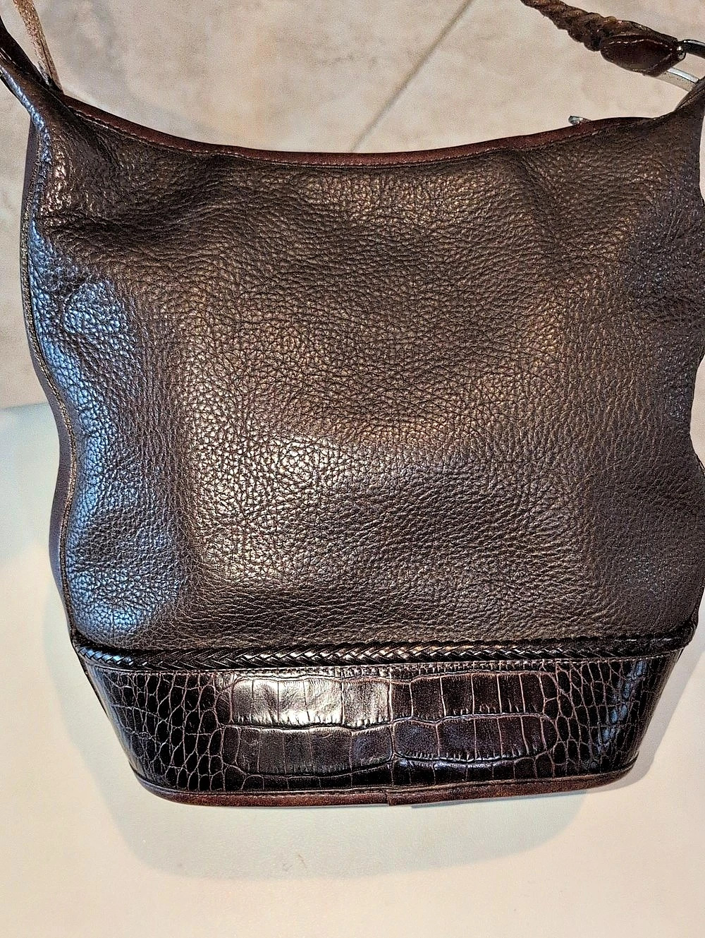 Vintage Brighton Brown Leather Bucket Bag With Crossbody Strap